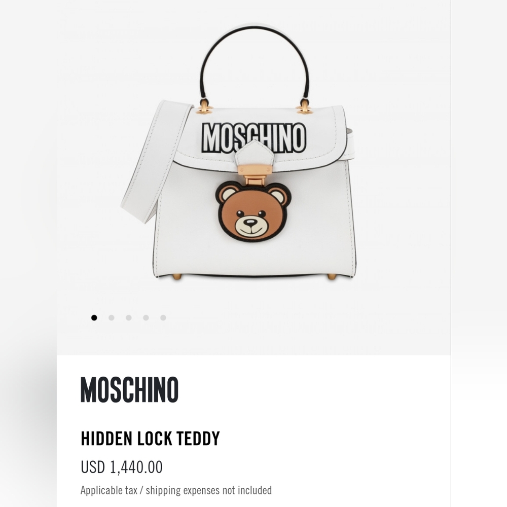 Authentic Rare Moschino White Leather Teddy Bear Satchel Bag - Picture 2 of 11